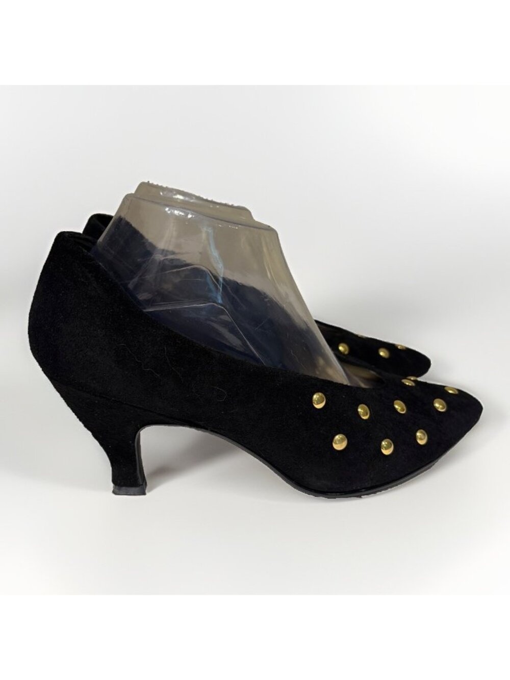 Rush Hour Express Suede Pumps Gold Studs Women's Size 9.5B Black Evening Party